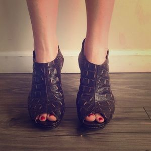 Max Azria leather peep toe heels. New, never worn.